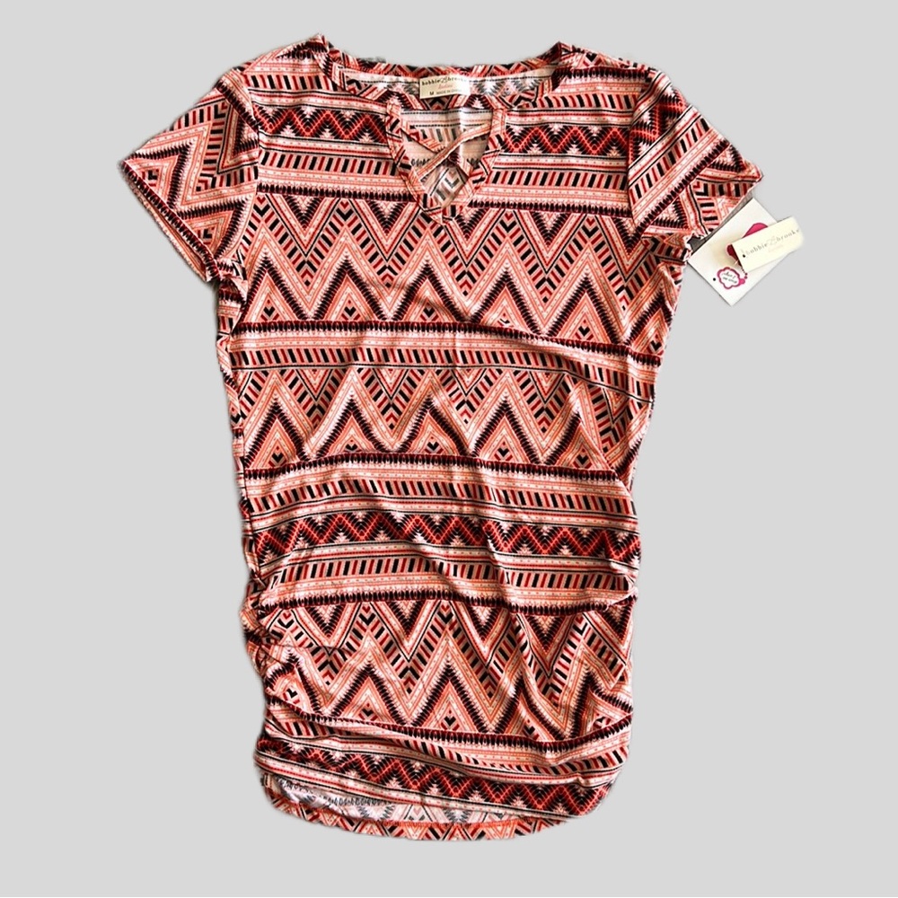 NWT Bobbie Brooks Aztec Stretch Tunic Top Orange and Coral Size M